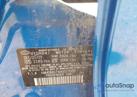 2017 Hyundai Elantra Limited z USA, uszkodzony, nr VIN KMHD84LF6HU077005